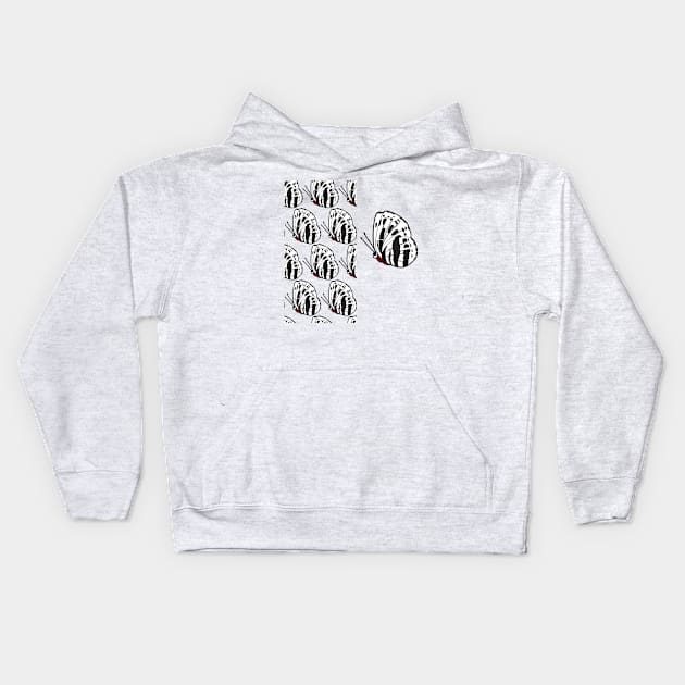 Asymmetry black and white Butterfly with a Hint of Red Kids Hoodie by Syressence